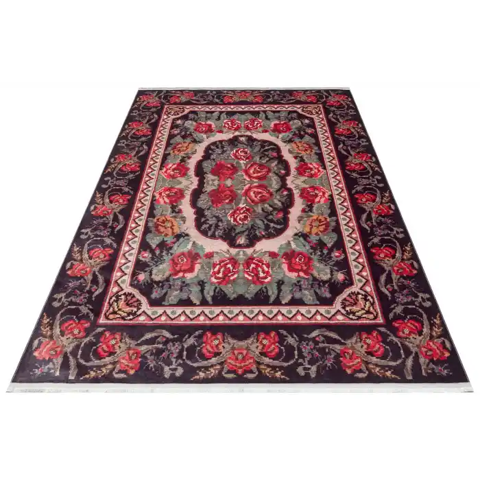 Antique ATK 03 Black Yıkanabilir Modern Ve Etnik Desenli Kaymaz Tabanlı Makine Halısı