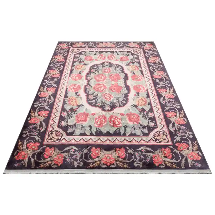 Antique ATK 03 Black Yıkanabilir Modern Ve Etnik Desenli Kaymaz Tabanlı Makine Halısı