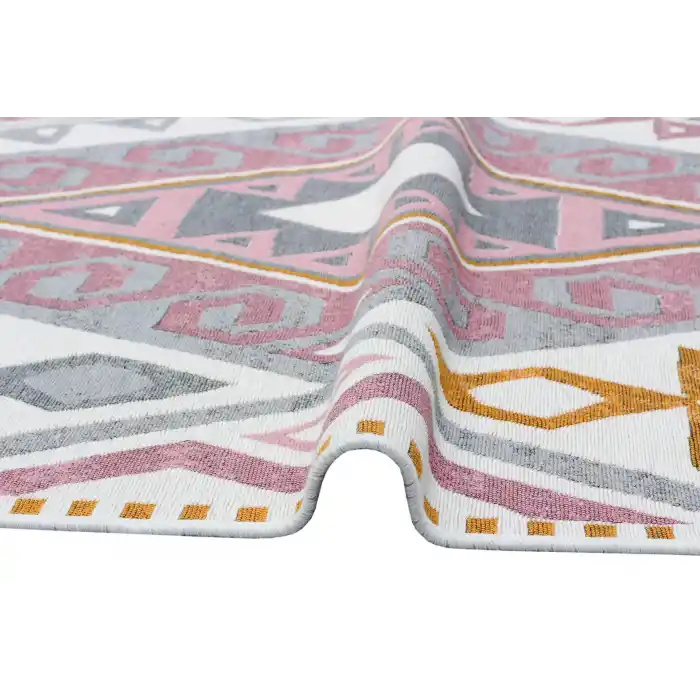 Arya Ar 08 Pink Yellow %100 Geri Dönüşümlü Pamuktan Çift Taraflı Yıkanabilir Modern Dekoratif Kilim