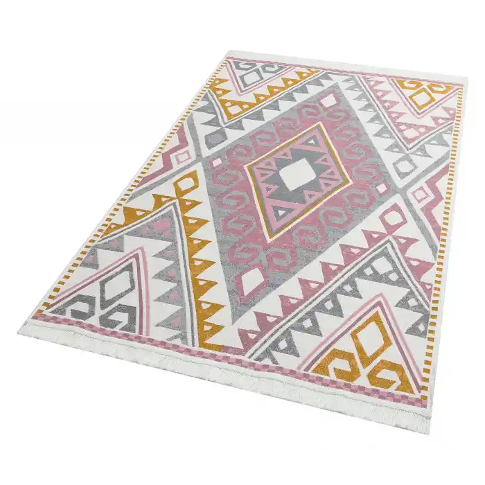 Arya Ar 08 Pink Yellow %100 Geri Dönüşümlü Pamuktan Çift Taraflı Yıkanabilir Modern Dekoratif Kilim