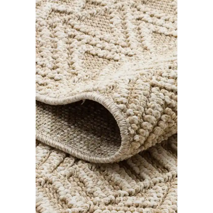 Soho Sh 14 Beige Hav Vermeyen Özel Ipler Ile Üretilen Etnik Örgü Desenlere Sahip Makine Halısı