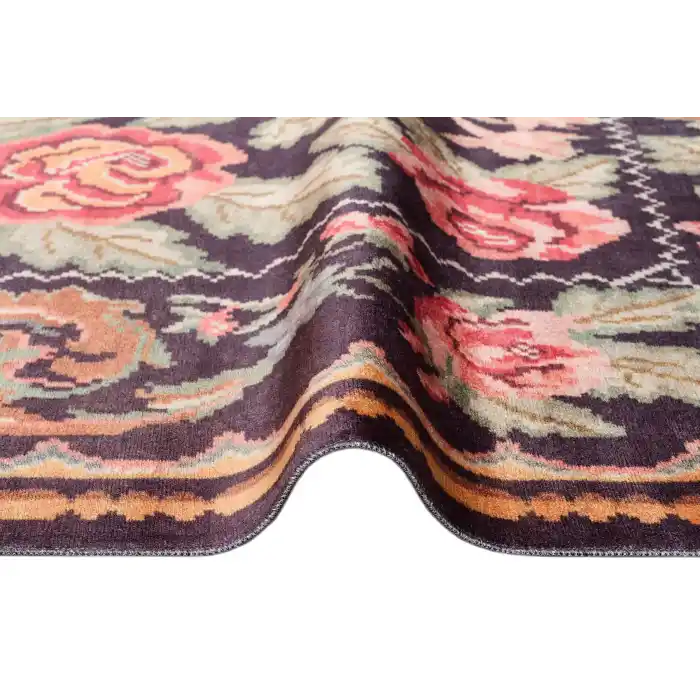 Antique ATK 02 Black Yıkanabilir Modern Ve Etnik Desenli Kaymaz Tabanlı Makine Halısı