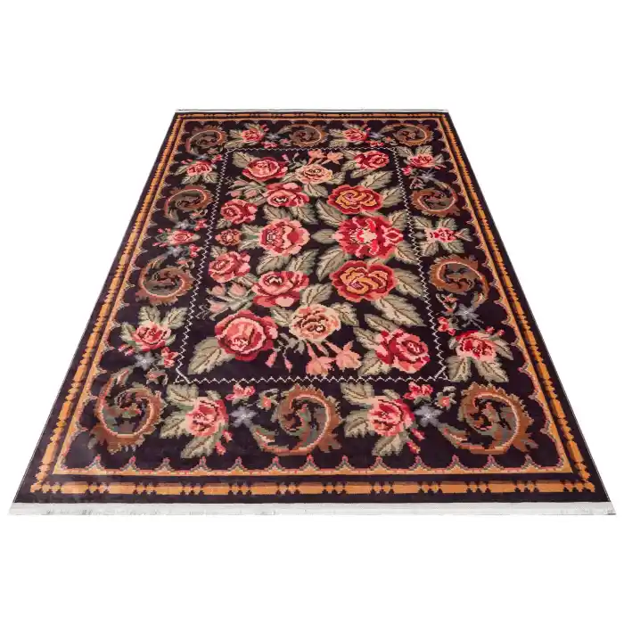 Antique ATK 02 Black Yıkanabilir Modern Ve Etnik Desenli Kaymaz Tabanlı Makine Halısı