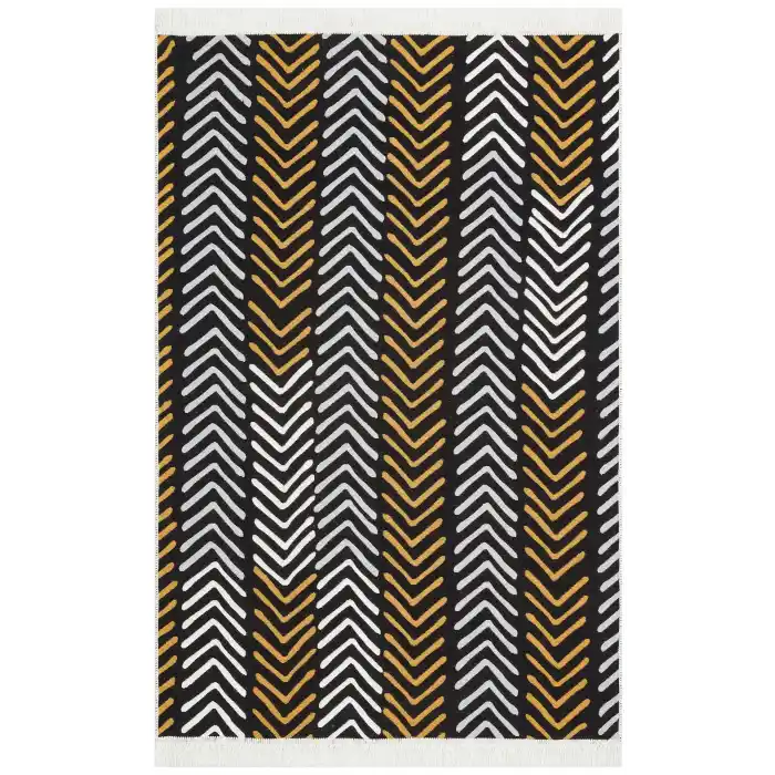 Arya Ar 19 White Black %100 Geri Dönüşümlü Pamuktan Çift Taraflı Yıkanabilir Modern Dekoratif Kilim