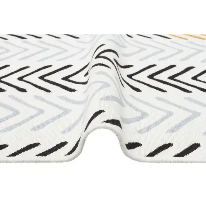 Arya Ar 19 White Black %100 Geri Dönüşümlü Pamuktan Çift Taraflı Yıkanabilir Modern Dekoratif Kilim