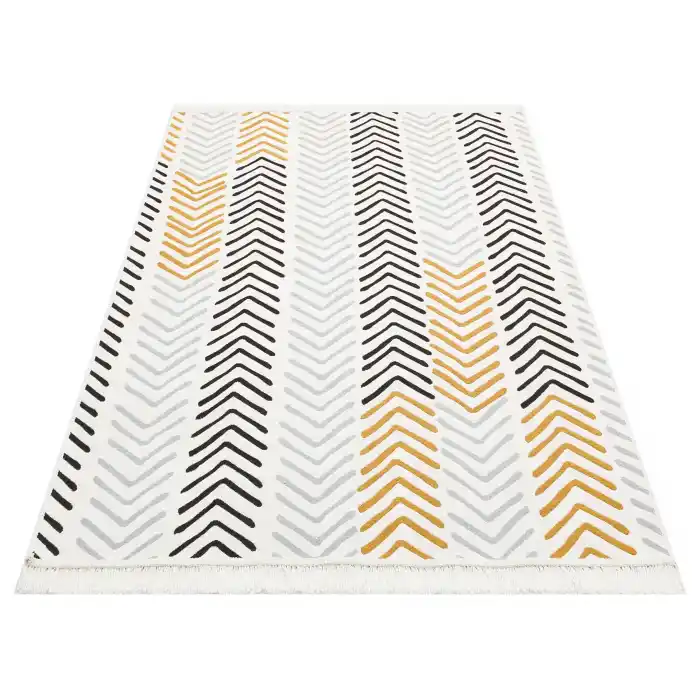 Arya Ar 19 White Black %100 Geri Dönüşümlü Pamuktan Çift Taraflı Yıkanabilir Modern Dekoratif Kilim