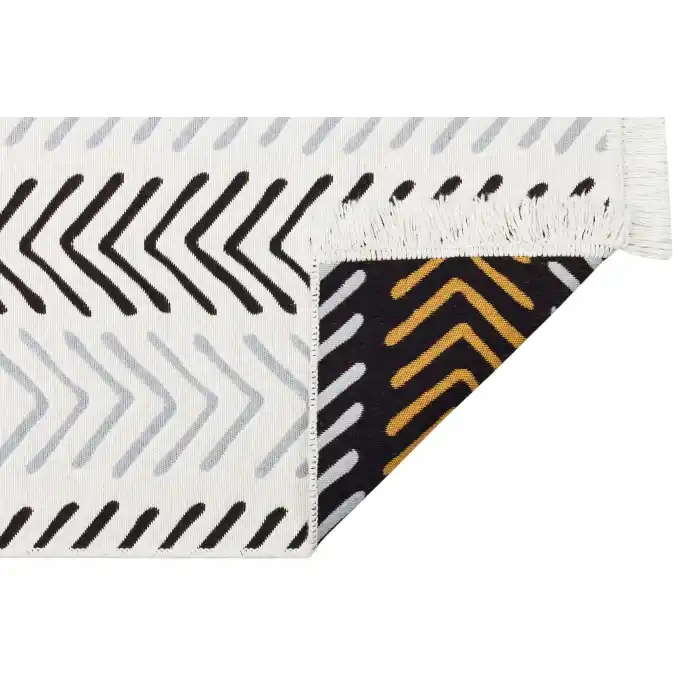 Arya Ar 19 White Black %100 Geri Dönüşümlü Pamuktan Çift Taraflı Yıkanabilir Modern Dekoratif Kilim