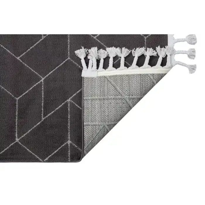 Urban 03 Black Grey Etnik Desenlere Sahip Hav Toz Vermez Yumuşak Dokulu Modern Halı