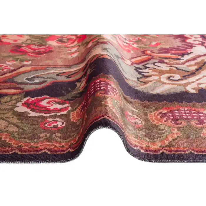 Antique ATK 01 Black Yıkanabilir Modern Ve Etnik Desenli Kaymaz Tabanlı Makine Halısı