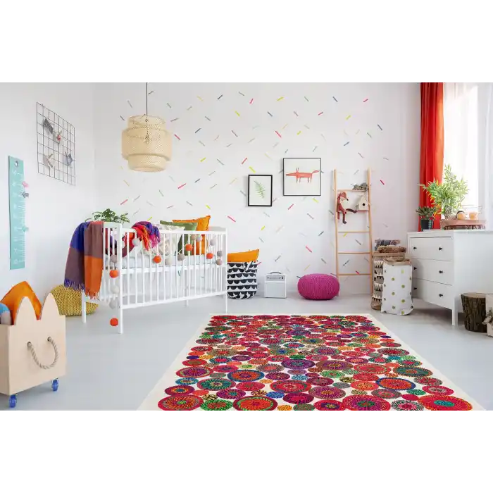 LUNA NEW HALI 0055 Otantik Geleneksel Desenli Yıkanabilir Renkli Baskı Kilim