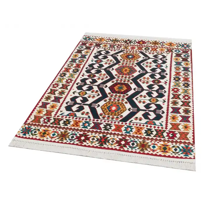 LUNA NEW HALI 0029 Otantik Geleneksel Desenli Yıkanabilir Renkli Baskı Kilim