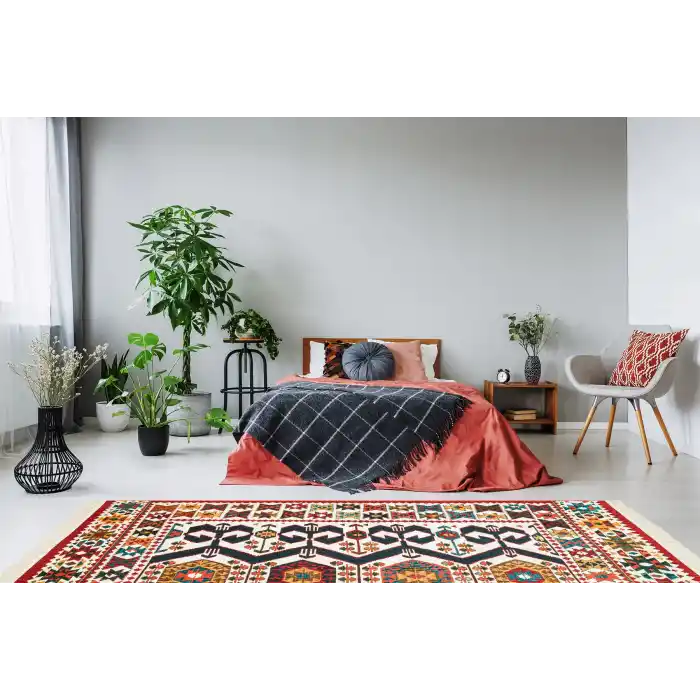 LUNA NEW HALI 0029 Otantik Geleneksel Desenli Yıkanabilir Renkli Baskı Kilim