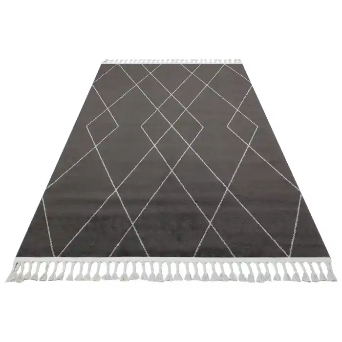 Urban 02 Black Grey Etnik Desenlere Sahip Hav Toz Vermez Yumuşak Dokulu Modern Halı