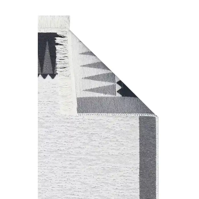 Arya Ar 22 White Black %100 Geri Dönüşümlü Pamuktan Çift Taraflı Yıkanabilir Modern Dekoratif Kilim