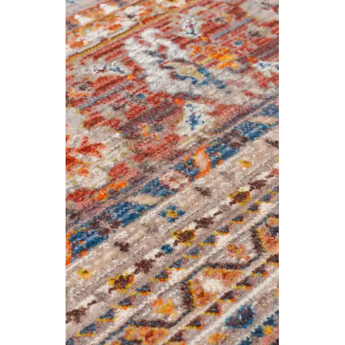 PIETRA HALI 0024 Sıcak Renk Tonlu Etnik Desenli Yumuşak Dokulu Makine Halısı