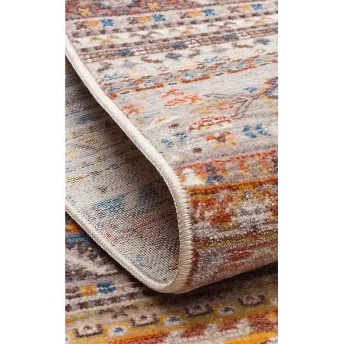 PIETRA HALI 0024 Sıcak Renk Tonlu Etnik Desenli Yumuşak Dokulu Makine Halısı