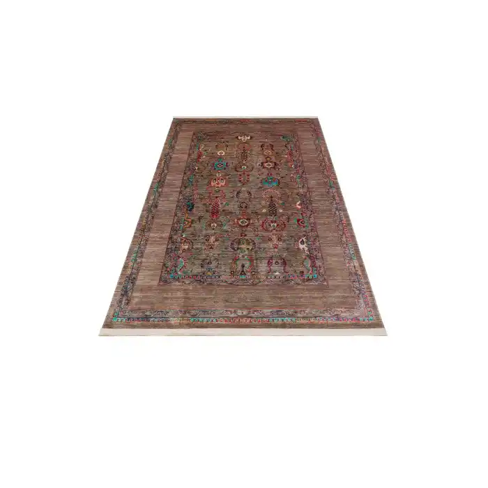 Antique ATK 07 Olive Yıkanabilir Modern Ve Etnik Desenli Kaymaz Tabanlı Makine Halısı