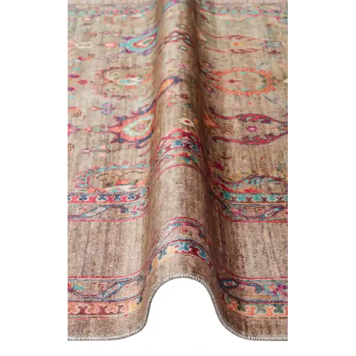 Antique ATK 07 Olive Yıkanabilir Modern Ve Etnik Desenli Kaymaz Tabanlı Makine Halısı