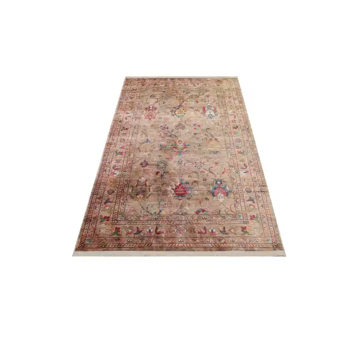 Antique ATK 08 Beige Yıkanabilir Modern Ve Etnik Desenli Kaymaz Tabanlı Makine Halısı