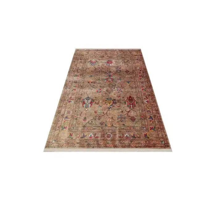 Antique ATK 08 Beige Yıkanabilir Modern Ve Etnik Desenli Kaymaz Tabanlı Makine Halısı