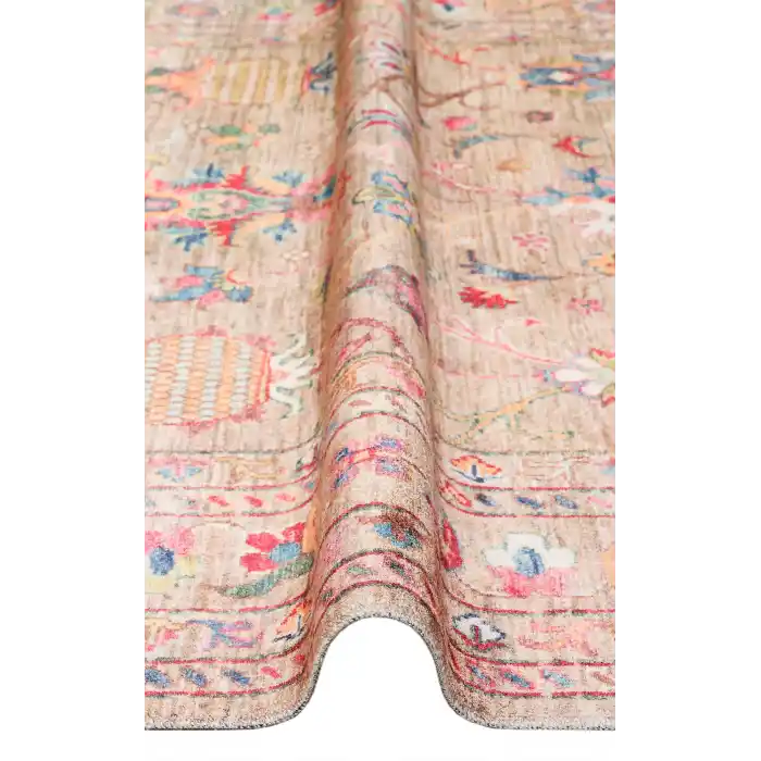 Antique ATK 08 Beige Yıkanabilir Modern Ve Etnik Desenli Kaymaz Tabanlı Makine Halısı