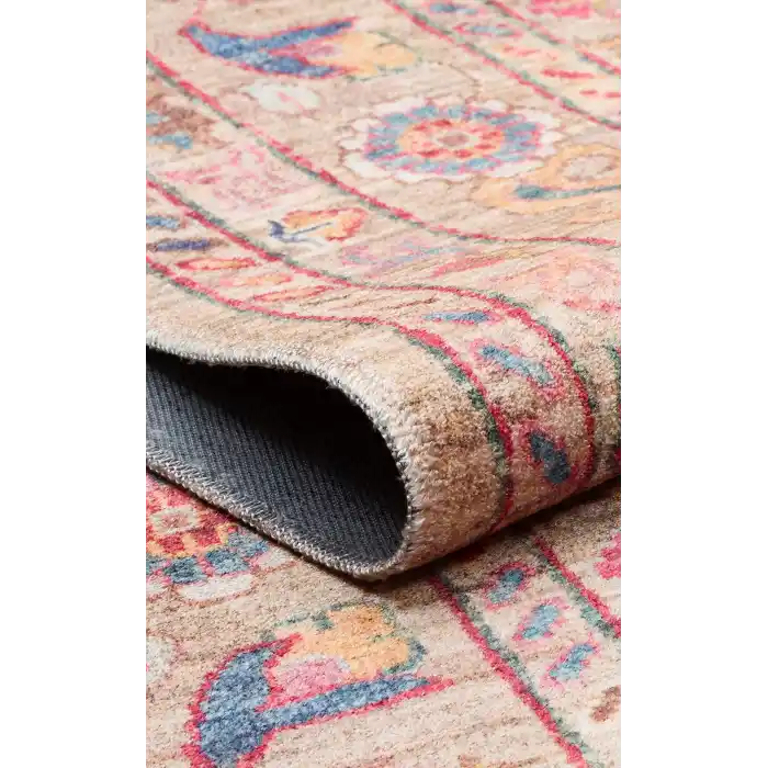 Antique ATK 08 Beige Yıkanabilir Modern Ve Etnik Desenli Kaymaz Tabanlı Makine Halısı