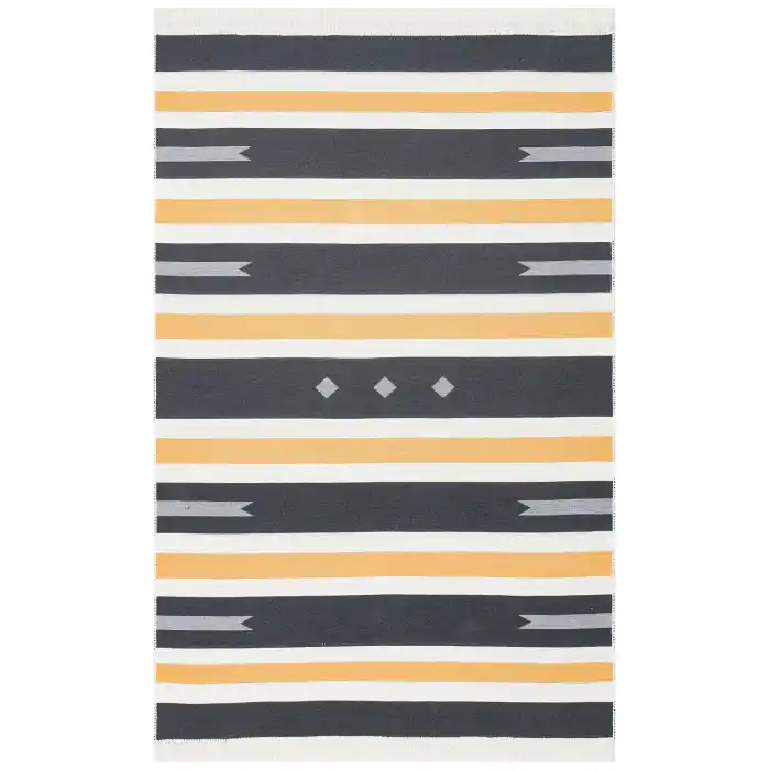 Arya Ar 24 Yellow Antrasit %100 Geri Dönüşümlü Pamuktan Çift Taraflı Yıkanabilir Modern Dekoratif Kilim