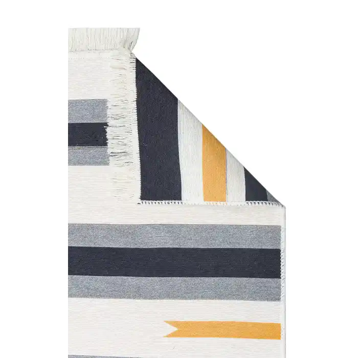 Arya Ar 24 Yellow Antrasit %100 Geri Dönüşümlü Pamuktan Çift Taraflı Yıkanabilir Modern Dekoratif Kilim