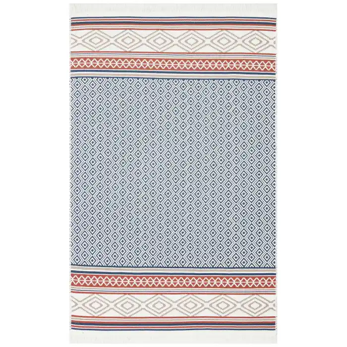 Arya Ar 26 Navy Beige %100 Geri Dönüşümlü Pamuktan Çift Taraflı Yıkanabilir Modern Dekoratif Kilim
