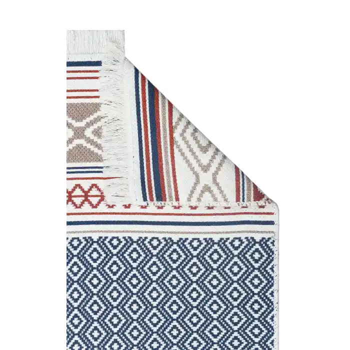 Arya Ar 26 Navy Beige %100 Geri Dönüşümlü Pamuktan Çift Taraflı Yıkanabilir Modern Dekoratif Kilim
