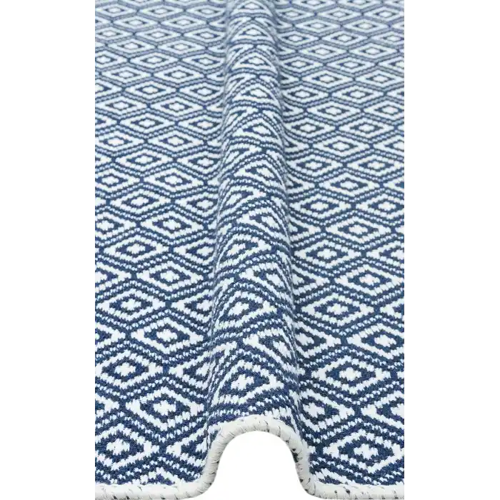 Arya Ar 26 Navy Beige %100 Geri Dönüşümlü Pamuktan Çift Taraflı Yıkanabilir Modern Dekoratif Kilim
