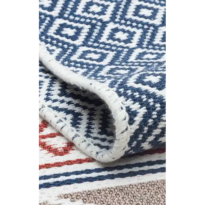 Arya Ar 26 Navy Beige %100 Geri Dönüşümlü Pamuktan Çift Taraflı Yıkanabilir Modern Dekoratif Kilim