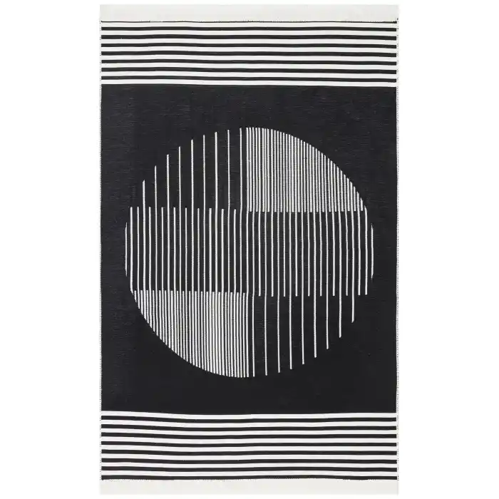 Arya Ar 25 White Black %100 Geri Dönüşümlü Pamuktan Çift Taraflı Yıkanabilir Modern Dekoratif Kilim