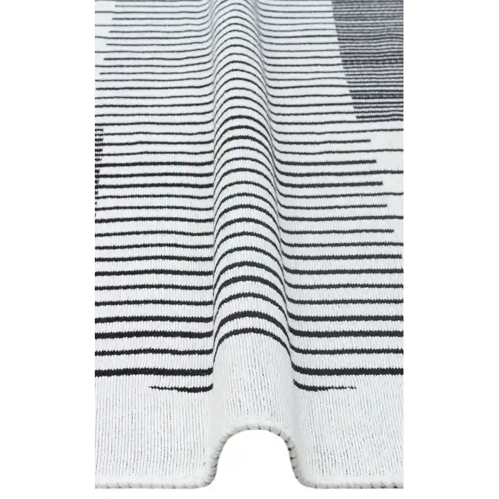 Arya Ar 25 White Black %100 Geri Dönüşümlü Pamuktan Çift Taraflı Yıkanabilir Modern Dekoratif Kilim