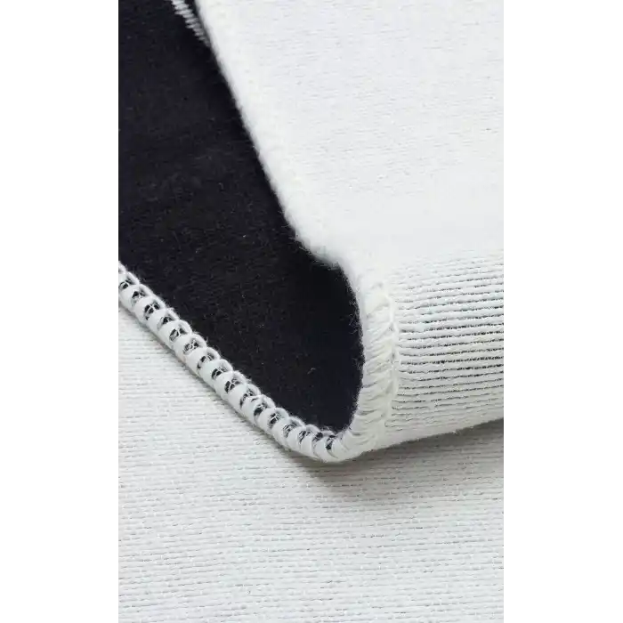 Arya Ar 25 White Black %100 Geri Dönüşümlü Pamuktan Çift Taraflı Yıkanabilir Modern Dekoratif Kilim