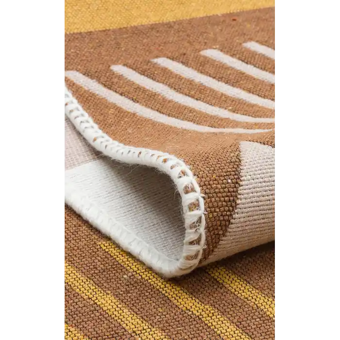 Arya Ar 18 Beige Yellow %100 Geri Dönüşümlü Pamuktan Çift Taraflı Yıkanabilir Modern Dekoratif Kilim