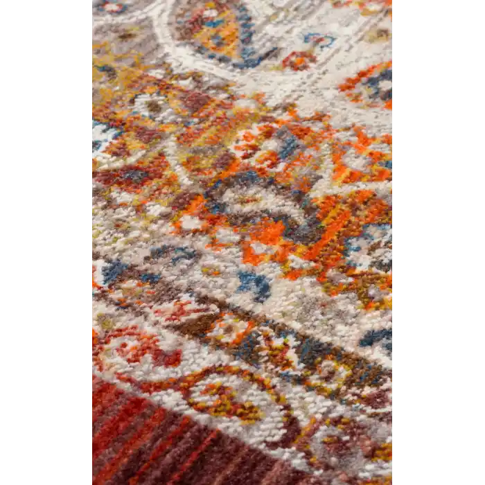 PIETRA HALI 0047 Sıcak Renk Tonlu Etnik Desenli Yumuşak Dokulu Makine Halısı