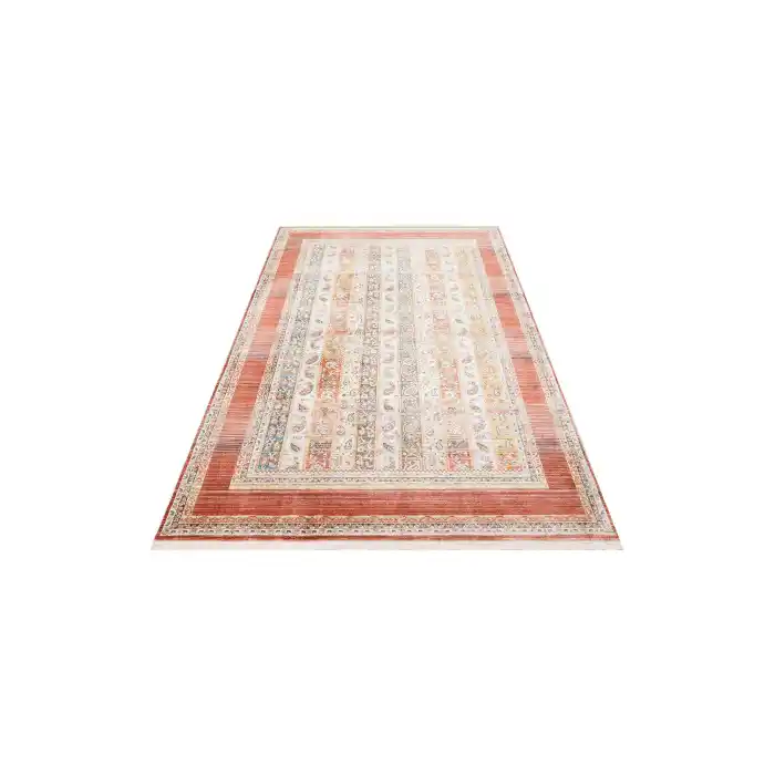 PIETRA HALI 0047 Sıcak Renk Tonlu Etnik Desenli Yumuşak Dokulu Makine Halısı