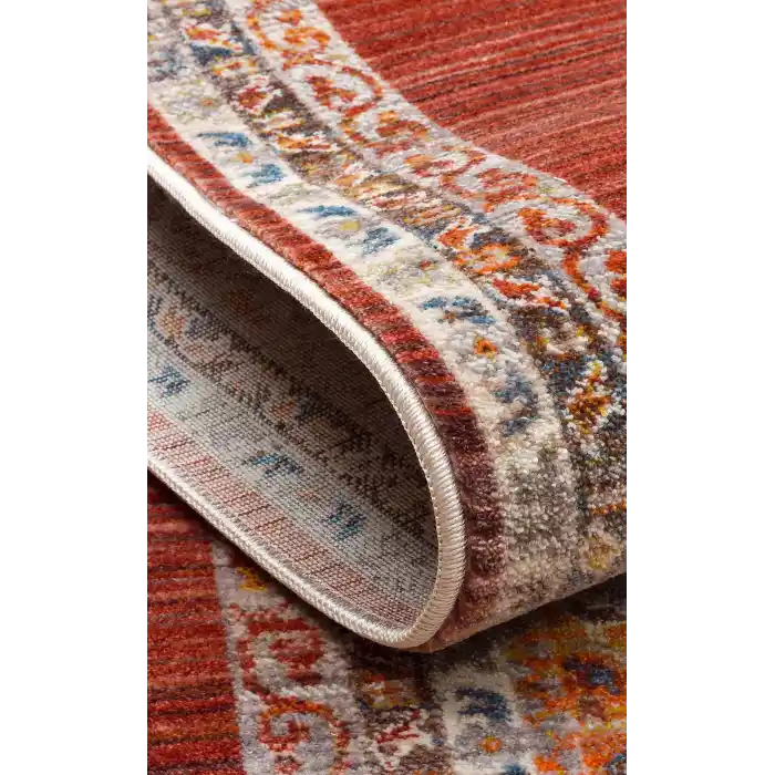 PIETRA HALI 0047 Sıcak Renk Tonlu Etnik Desenli Yumuşak Dokulu Makine Halısı