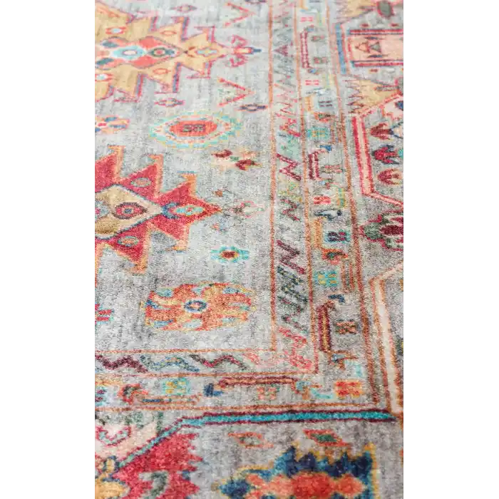 Antique ATK 06 Aqua Yıkanabilir Modern Ve Etnik Desenli Kaymaz Tabanlı Makine Halısı