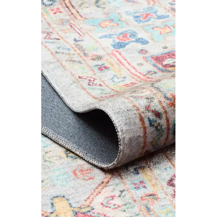 Antique ATK 06 Aqua Yıkanabilir Modern Ve Etnik Desenli Kaymaz Tabanlı Makine Halısı