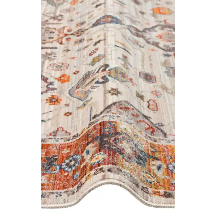 PIETRA HALI 0002 Sıcak Renk Tonlu Etnik Desenli Yumuşak Dokulu Makine Halısı