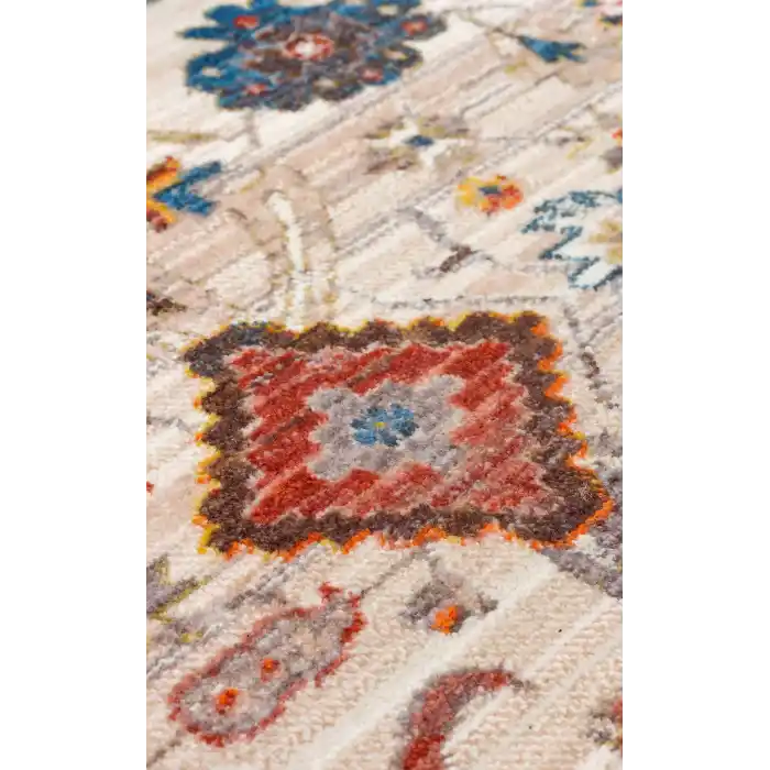 PIETRA HALI 0002 Sıcak Renk Tonlu Etnik Desenli Yumuşak Dokulu Makine Halısı