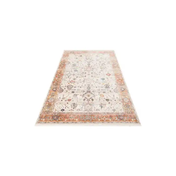 PIETRA HALI 0002 Sıcak Renk Tonlu Etnik Desenli Yumuşak Dokulu Makine Halısı