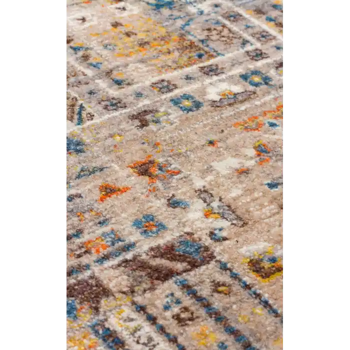 PIETRA HALI 0042 Sıcak Renk Tonlu Etnik Desenli Yumuşak Dokulu Makine Halısı