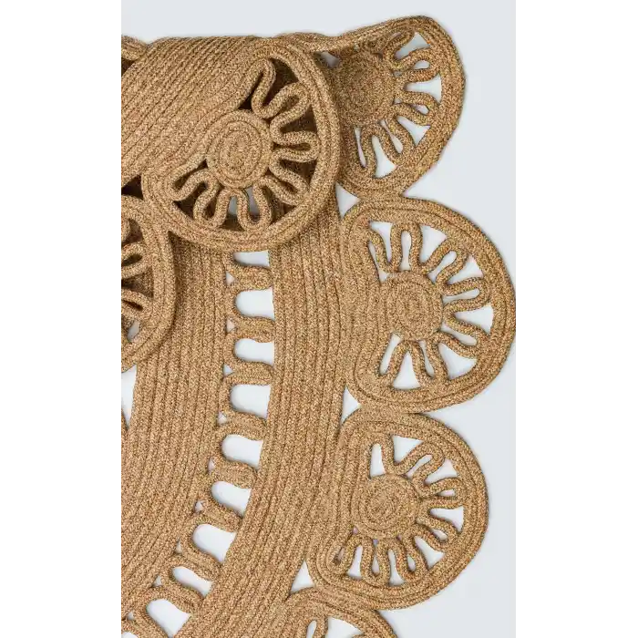 Patna PTN 14 Natural Yuvarlak Jüt Hasır Görünümlü Hav Toz Vermez Dekoratif Örgü Halı