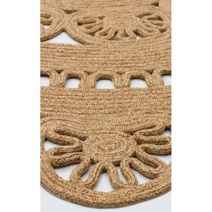 Patna PTN 14 Natural Yuvarlak Jüt Hasır Görünümlü Hav Toz Vermez Dekoratif Örgü Halı