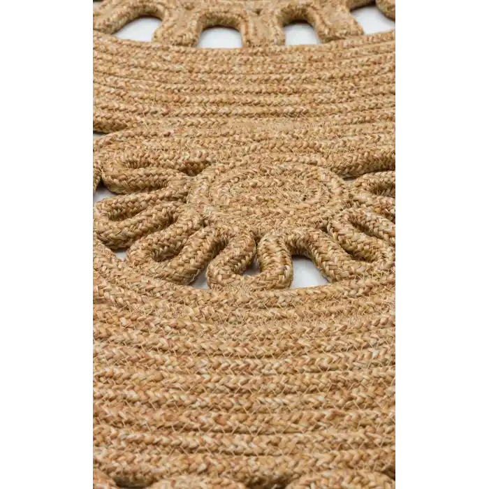 Patna PTN 14 Natural Yuvarlak Jüt Hasır Görünümlü Hav Toz Vermez Dekoratif Örgü Halı