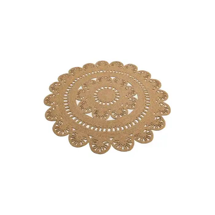 Patna PTN 14 Natural Yuvarlak Jüt Hasır Görünümlü Hav Toz Vermez Dekoratif Örgü Halı