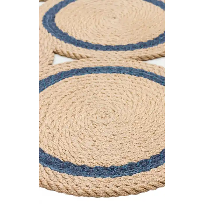 Patna PTN 01 Natural Navy Jüt Hasır Görünümlü Hav Toz Vermez Dekoratif Örgü Halı